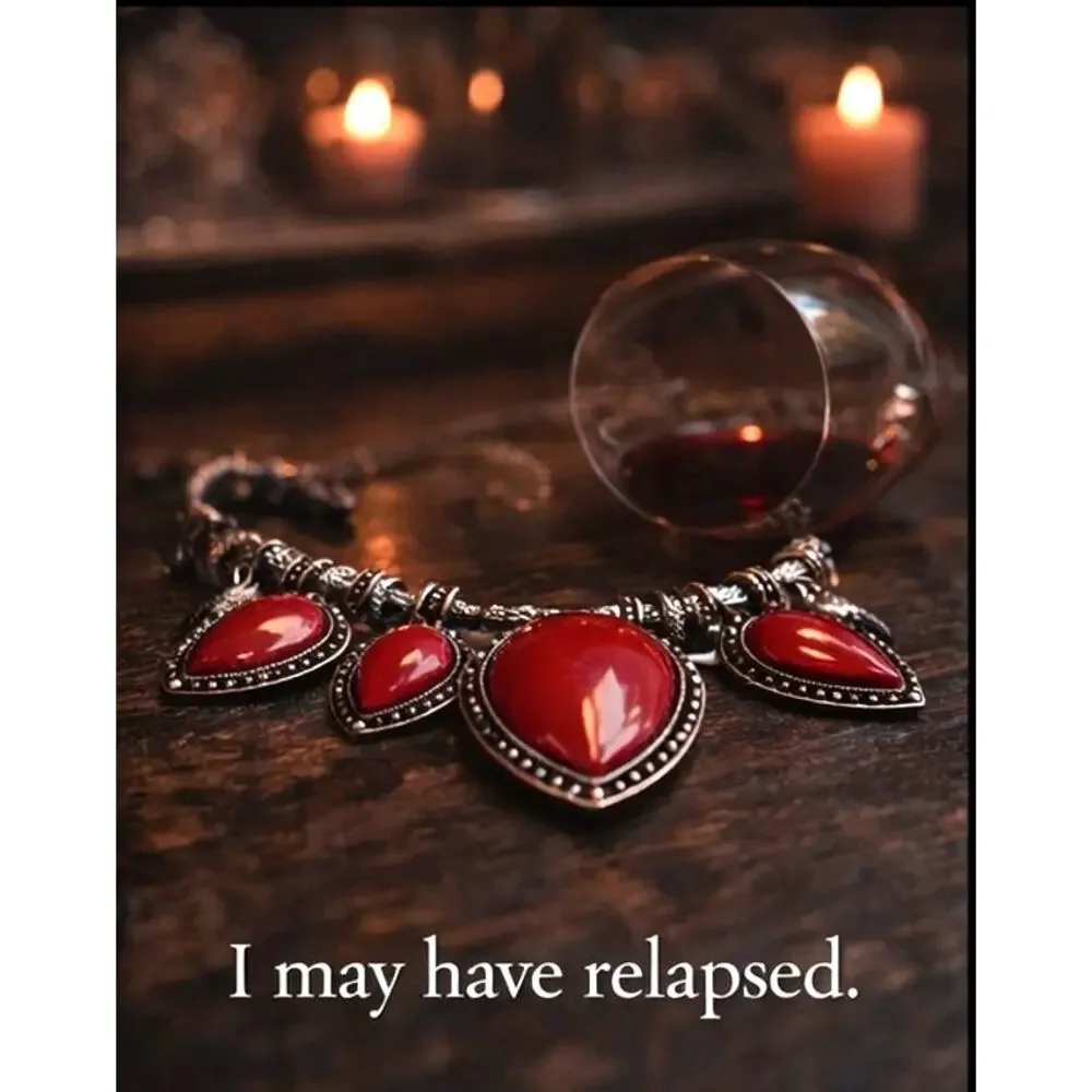 Whimsy Goth Red Statement Necklace, Gothic Bib, Snake Chain,Vampirecore Jewelry